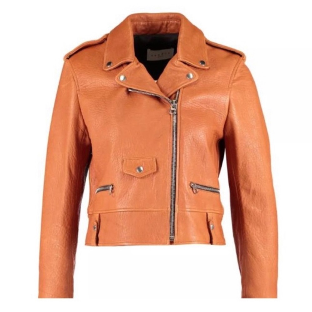 SANDRO Paris Leather Jacket Cognac SZ 1 | XS